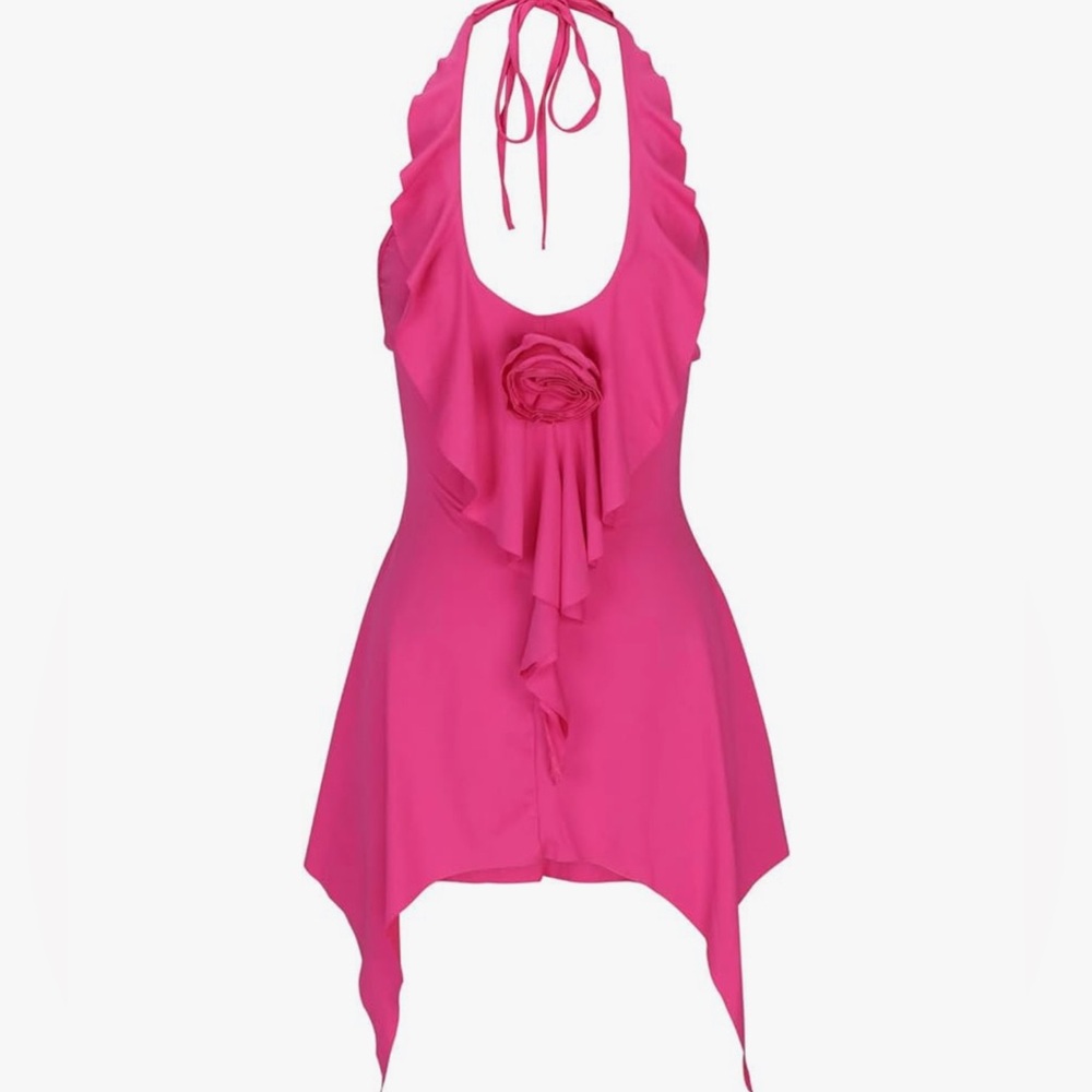 Corsage Ruffle Halter Neck Mini Dress